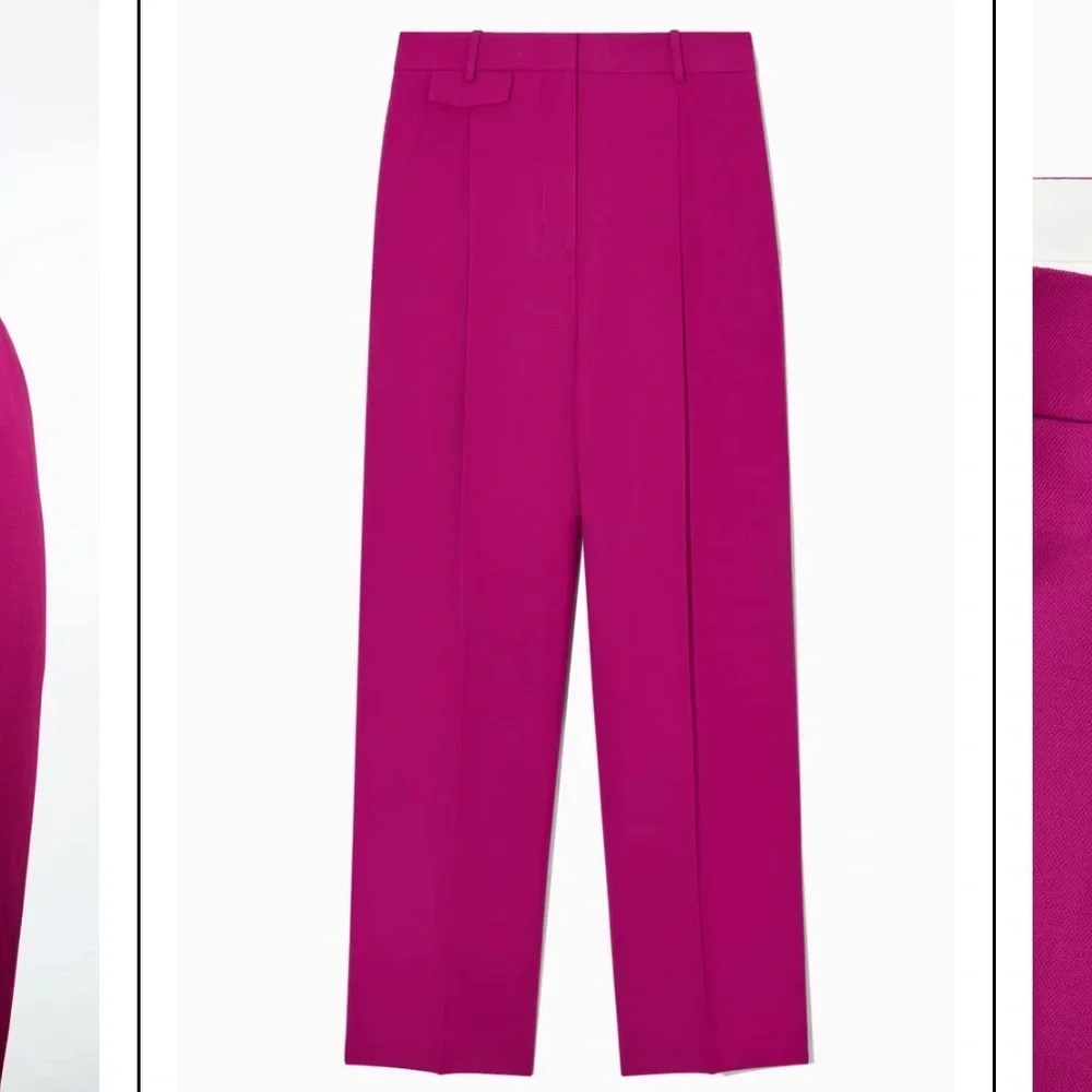 COS Bright Magenta Trousers Wide Leg - Adjustable Waist -Pockets 2 Linen Blend